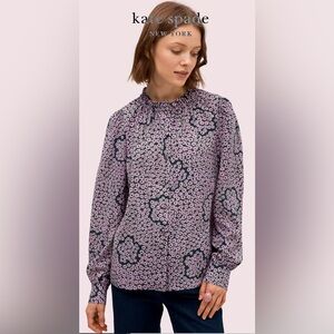 Kate Spade ♠️ Women's Flair Floral Ruffle Neck Blouse